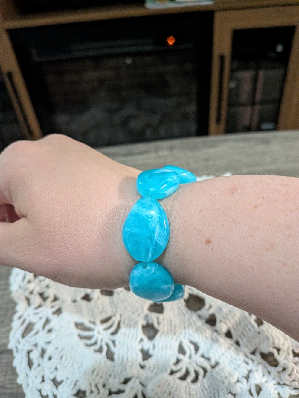 Marbled Blue Bead Stretch Bracelet